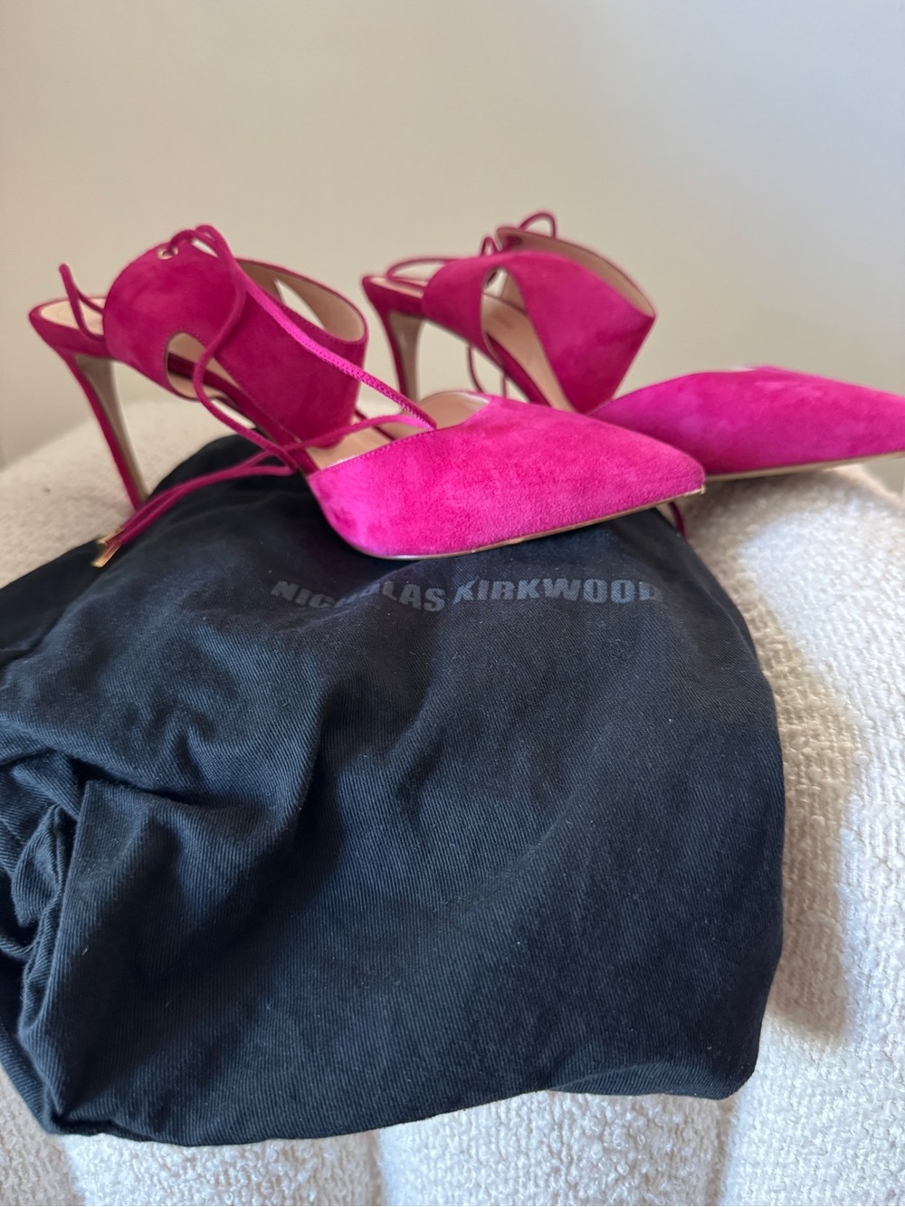 Nicholas Kirkwood fushia Suede Pointed-Toe Lace-Up Heels